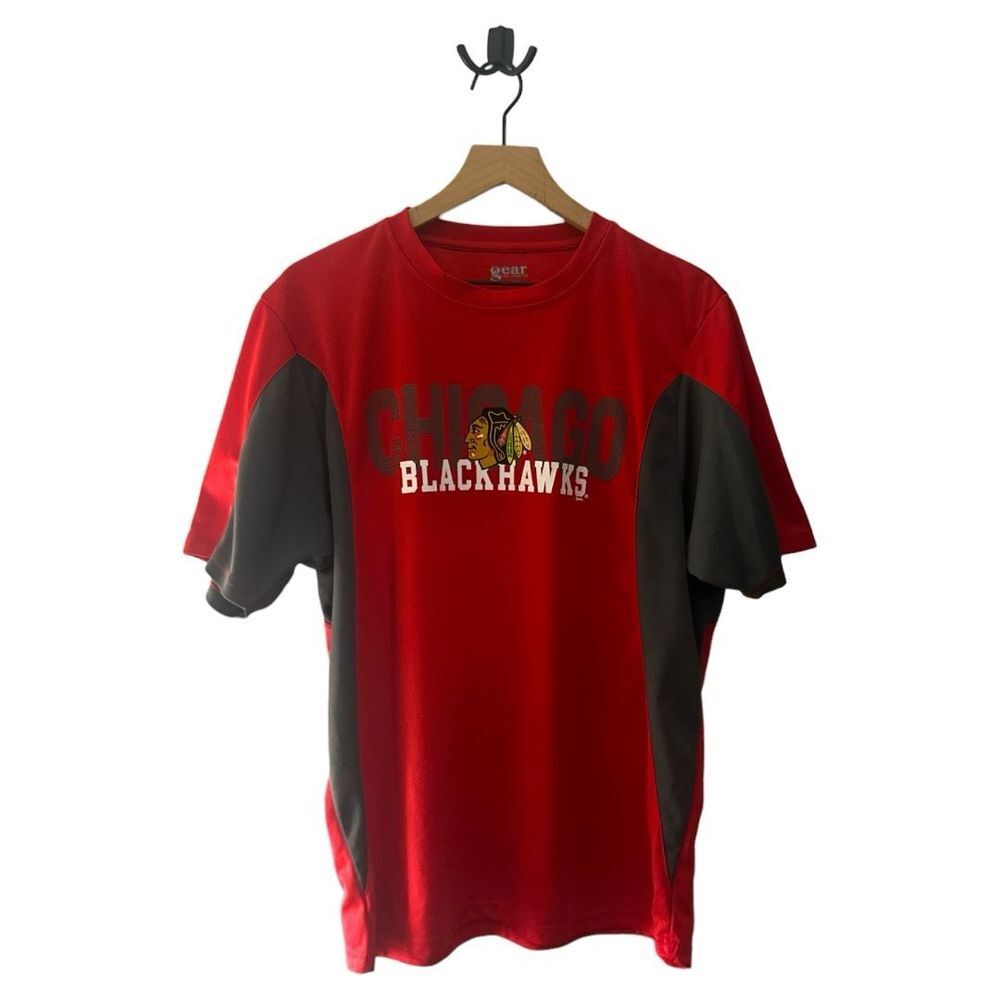 Gear Chicago Blackhawks T-Shirt‎ NHL Hockey Graphic Tee Red Gray Size L